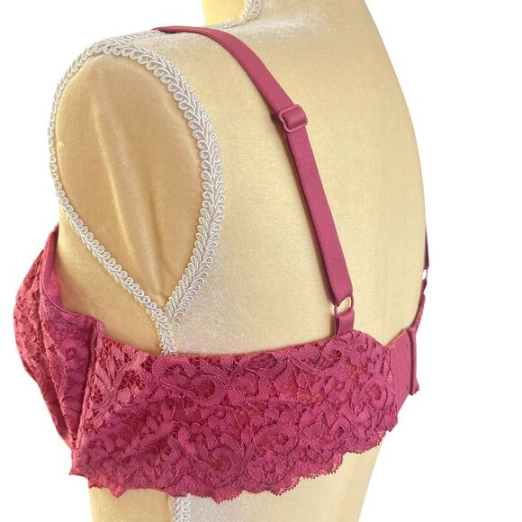 Victoria's Secret Unlined Demi Bra Floral Lace Raspberry Pink Size 38D - Picture 2 of 14